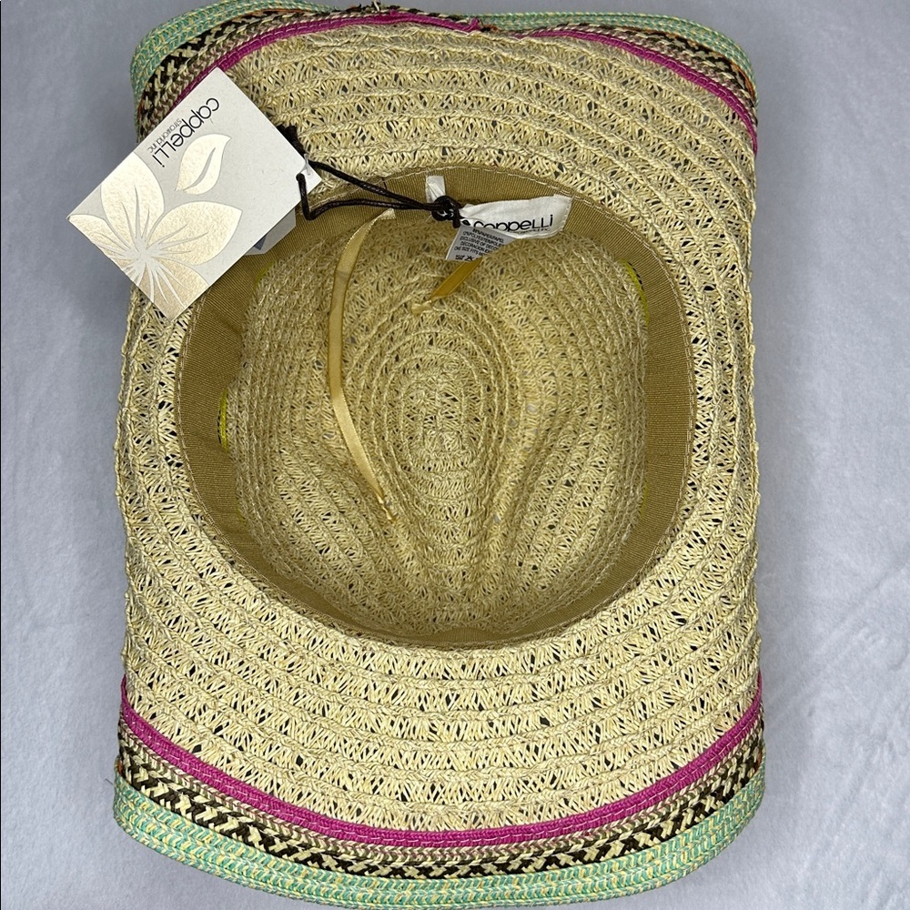 Cappelli Straworld Cream Woven Hat with Pink and Green Trim - Picture 7 of 9